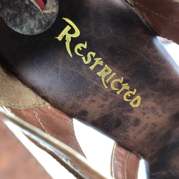 Restricted Camel Brown Strappy Cutout Wooden Platform Wedge Sandals Shoes - Picture 5 of 16